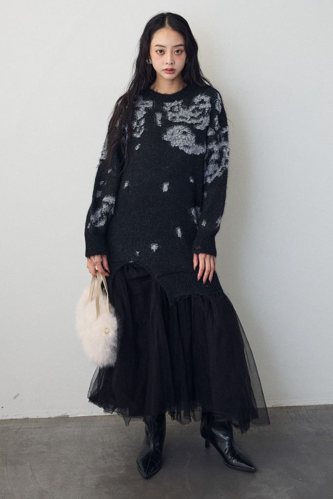 [予約]モチーフジャガードレイヤードニットワンピ