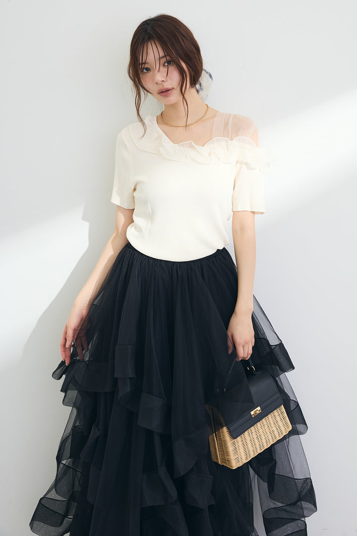 [予約/SET]シースルー×フリルドッキングトップス+シースルー×フリルドッキングトップス(2set)