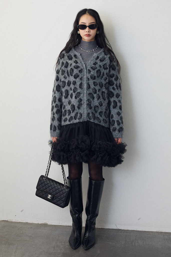 [予約]レオパード×チュールレイヤードカーデ