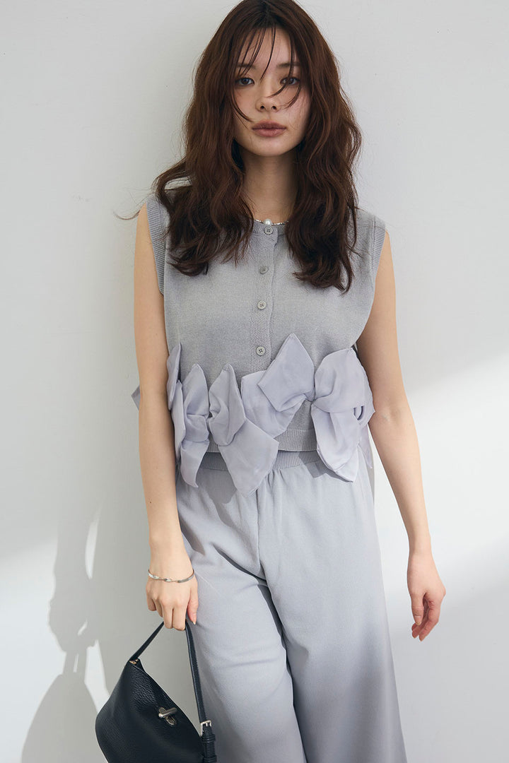 [予約]ヘムオーガンジーリボンスリーブレスニット