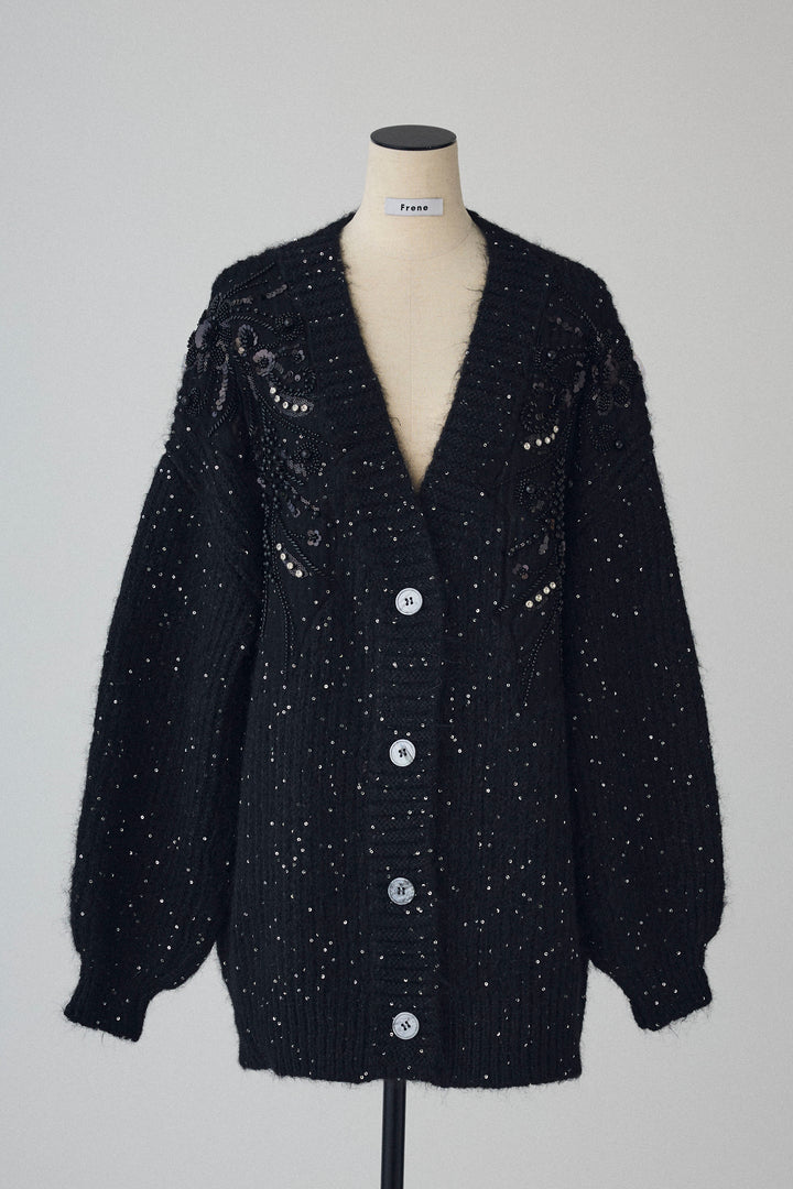 [予約]ビーズフラワースパンコールシャイニーニットカーデ