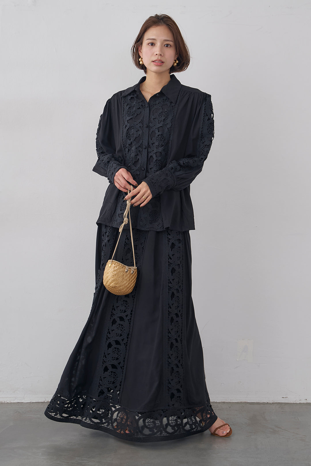 [予約]ヴィンテージライクレースシャツセットアップ