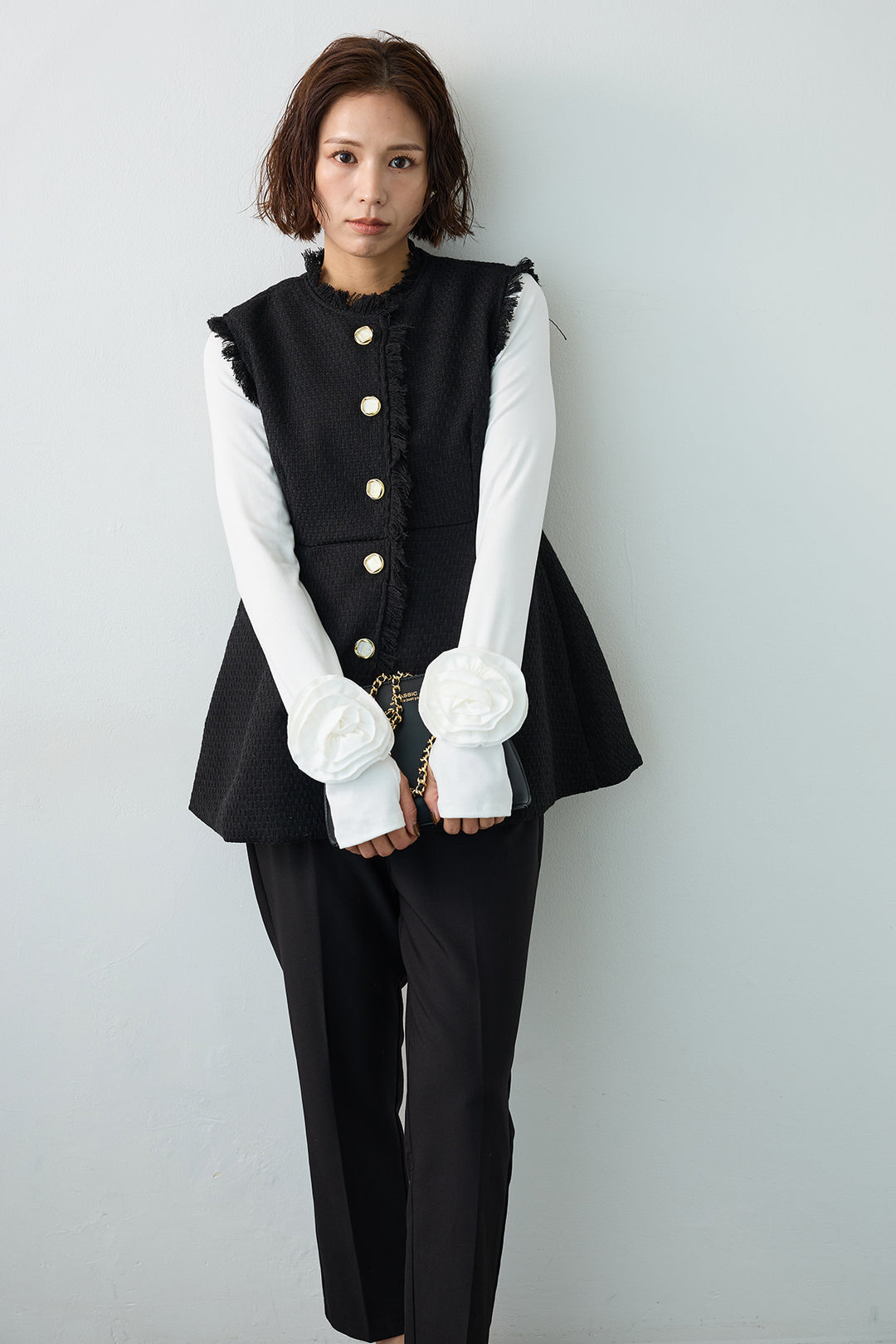 [予約]ツイードペプラム美フォルムジレ