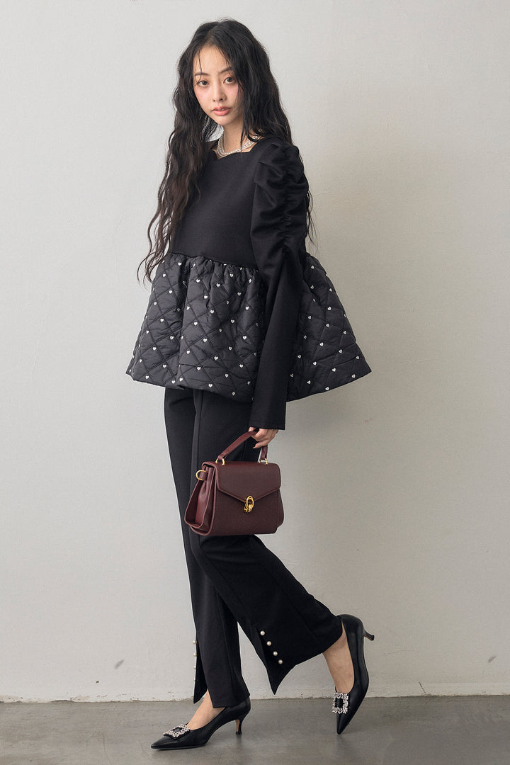 [予約/SET]ハートキルティングドッキングぺプラムチュニック+センタースリットパールパンツ(2set)