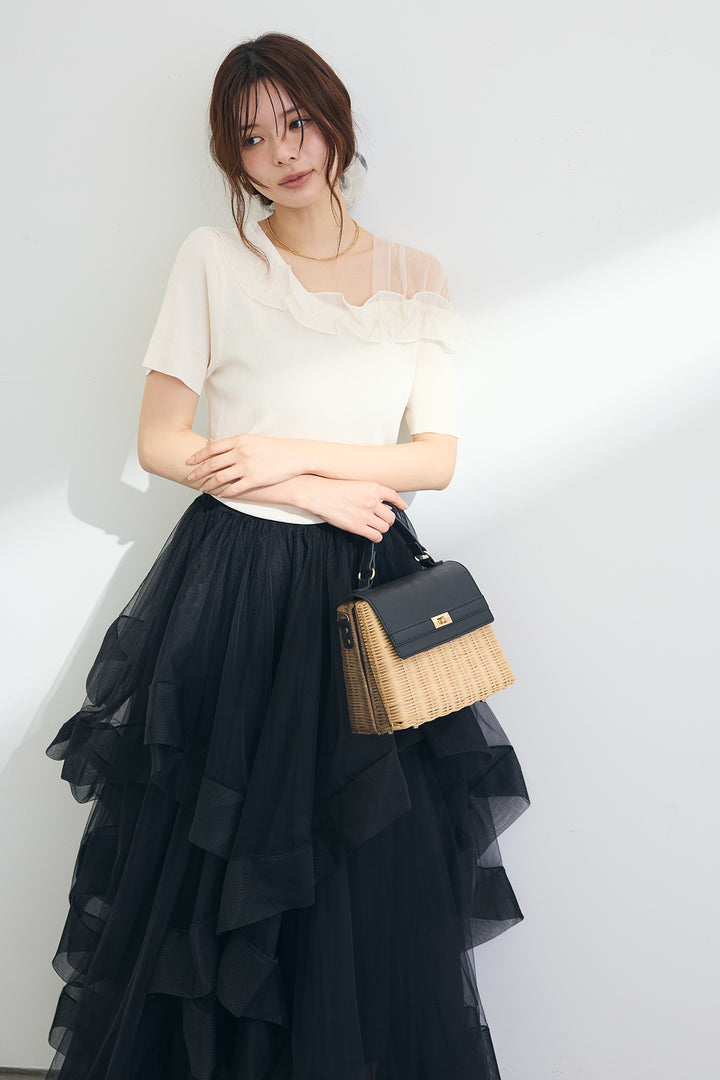 [予約]シースルー×フリルドッキングトップス
