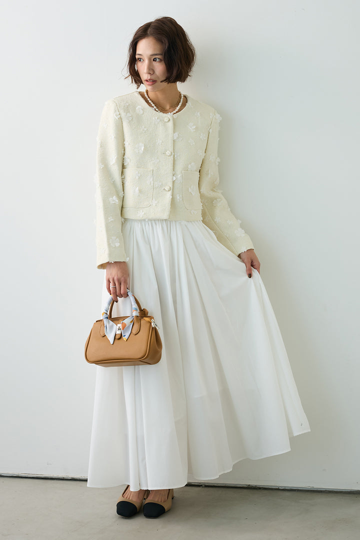 [予約/SET]フラワーモチーフツイードジャケット+ギャザーフレア綿タッチスカート(2set)