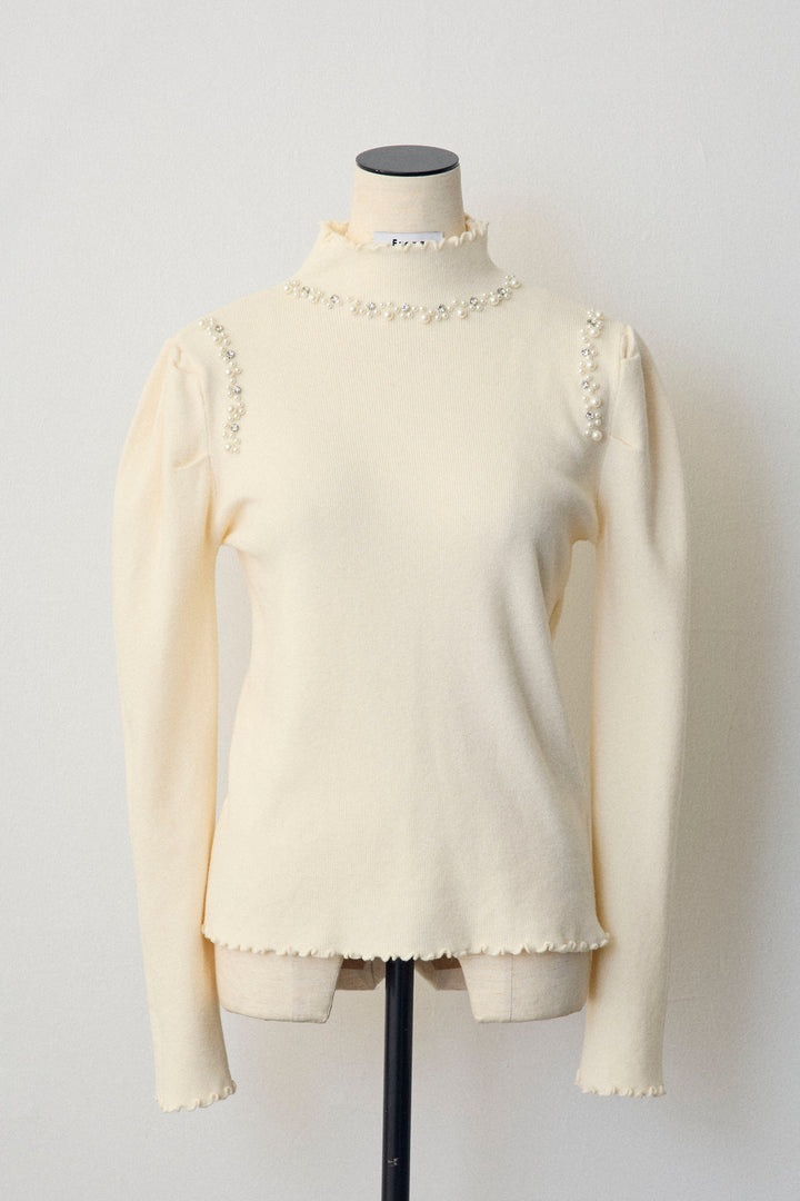 [予約]ネックショルダーパールポイントニット