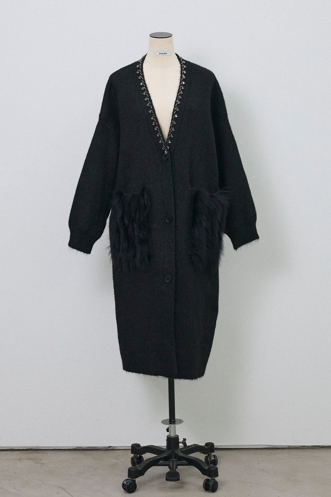 [予約]ファーポケットロングニットカーデ