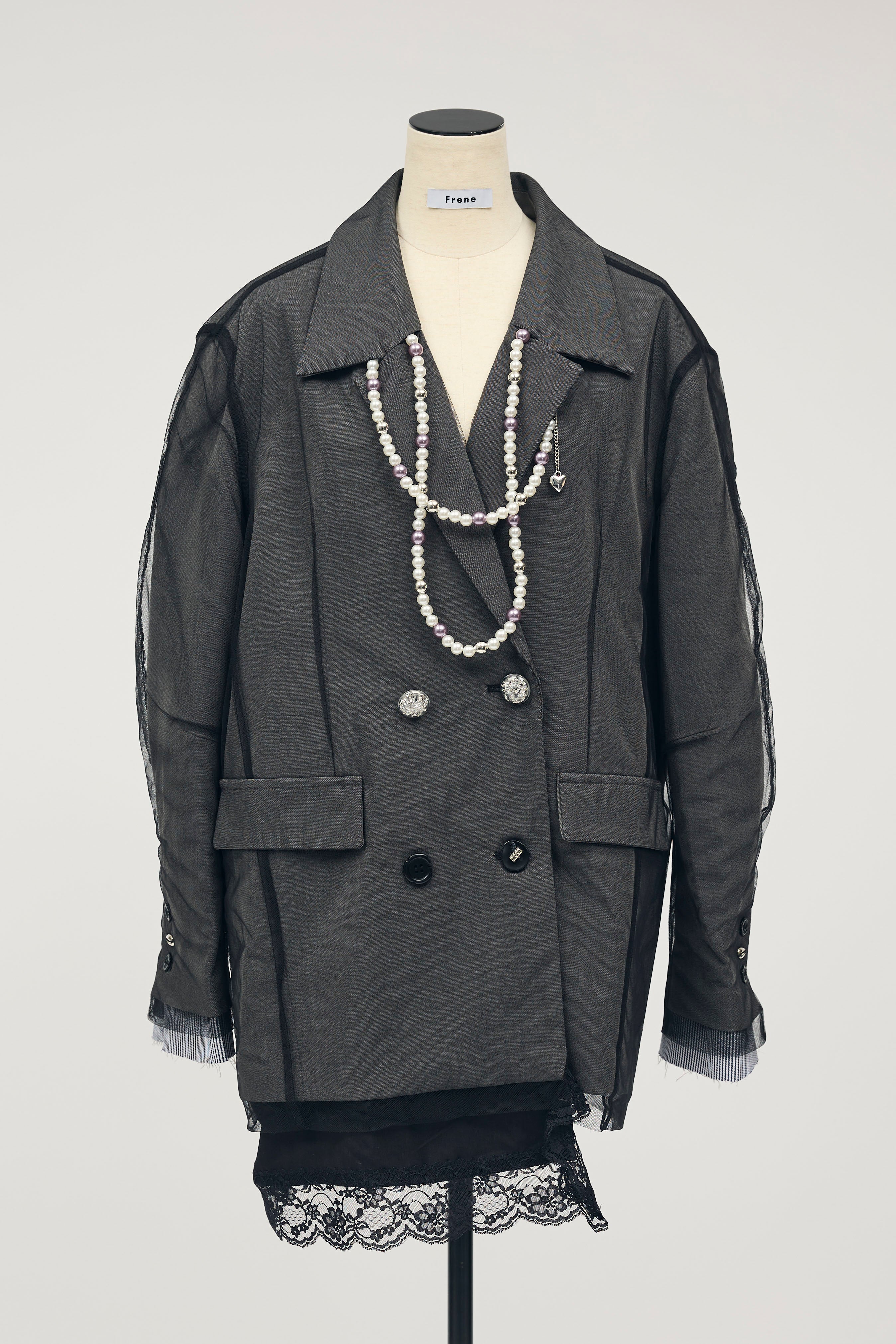 お得3点セットfrene ノーカラーブラックジャケットセット ジョコンダ ロイヤル JOCONDE ROYAL 【セットアップ対応】バック