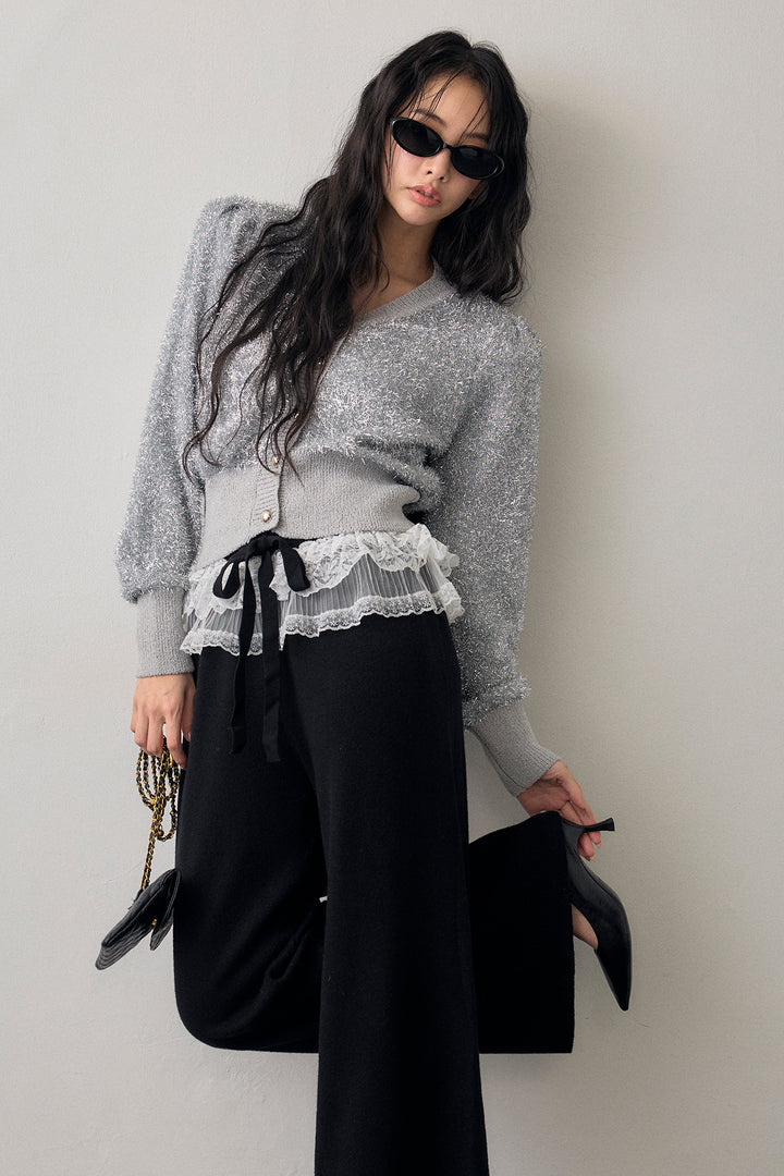 [予約]コンシャスショルダーシャイニーニットカーデ