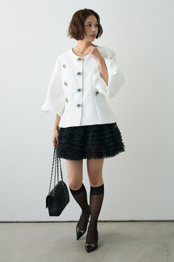 [予約/SET]クラシカルビジュー美ラインジャケット+ホイップチュールミニ丈スカート(2set)