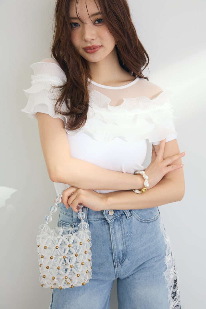 [予約]プリーツフリルデコルテシアートップス