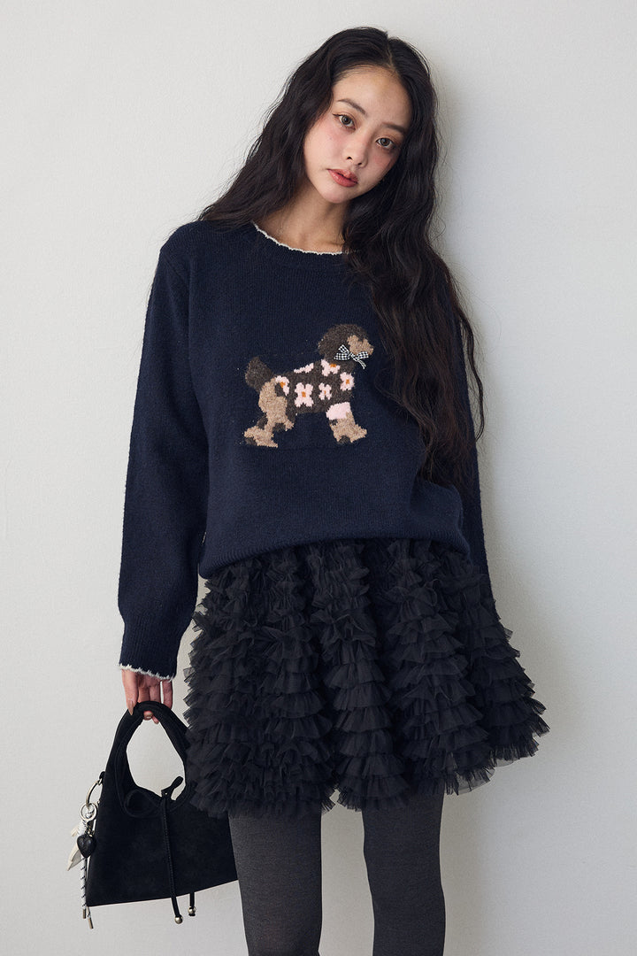 [予約/SET]ドッグジャガードニット+ホイップチュールミニ丈スカート(2set)
