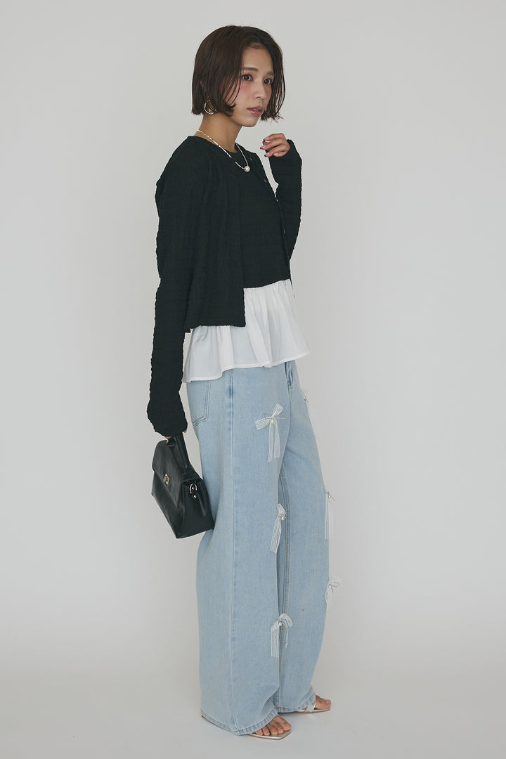 [予約]メニーリボン美ラインデニムパンツ