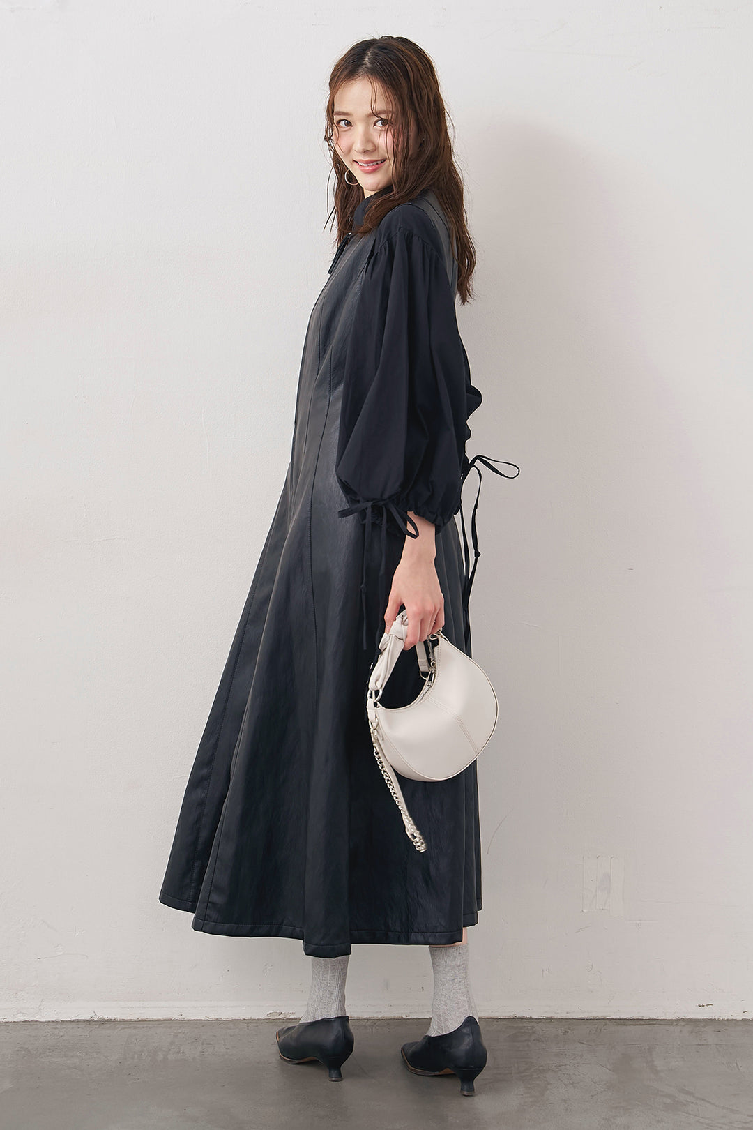 [予約/SET]ワイドスリーブドロストクロップドシャツ+フロントZIPレザーライクジャンスカ(2set)