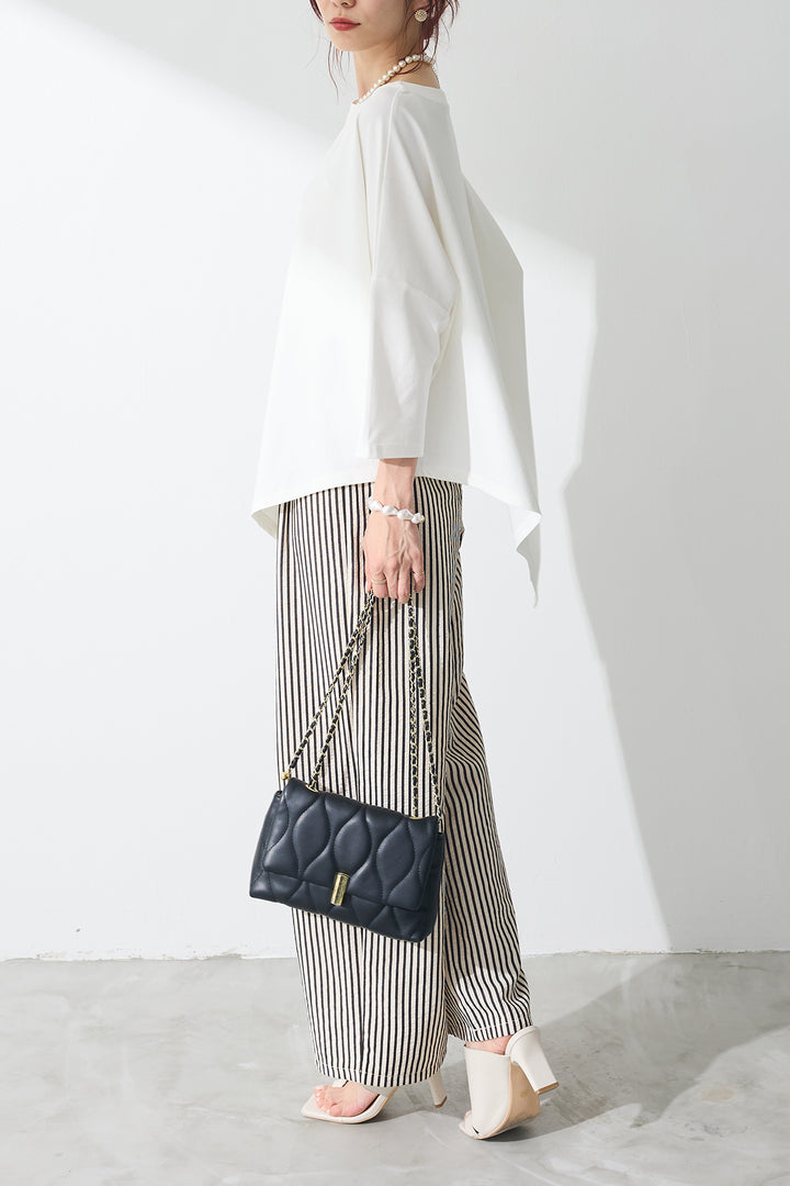 [予約/SET]ヘムアシメトリーカットトップス+シアーサッカーストライプパンツ(2set)
