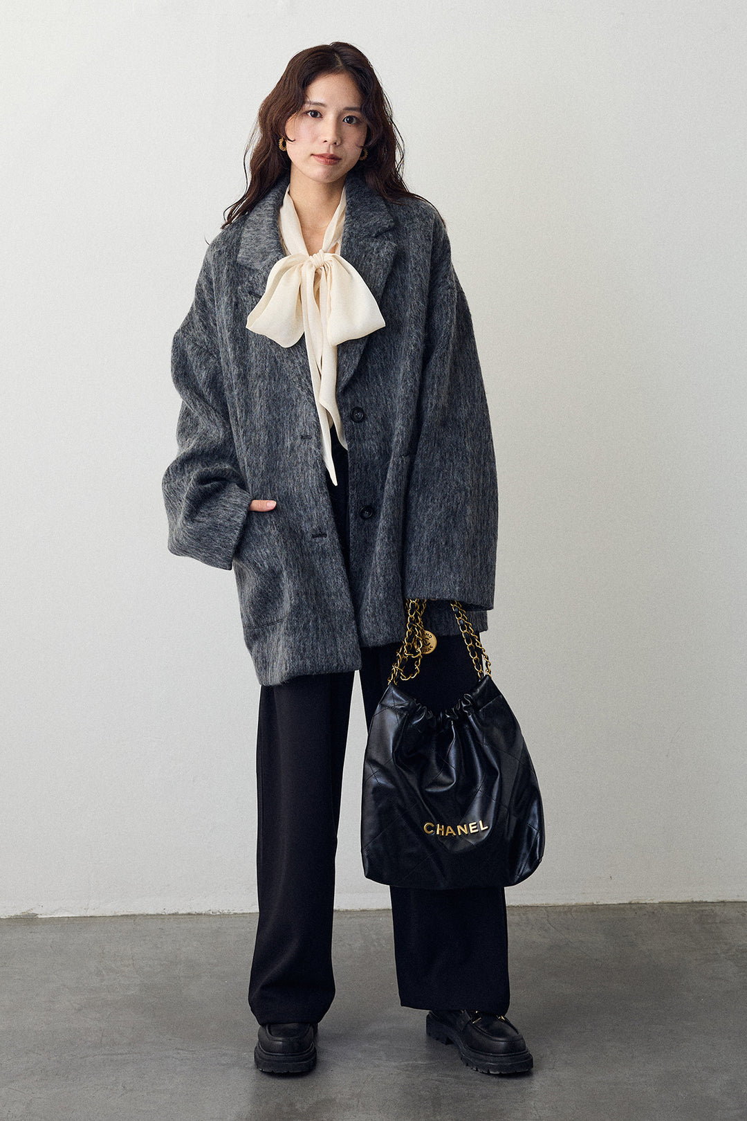 [予約/SET]シャギーミドル丈コート+2タック美シルエットパンツ(2set)