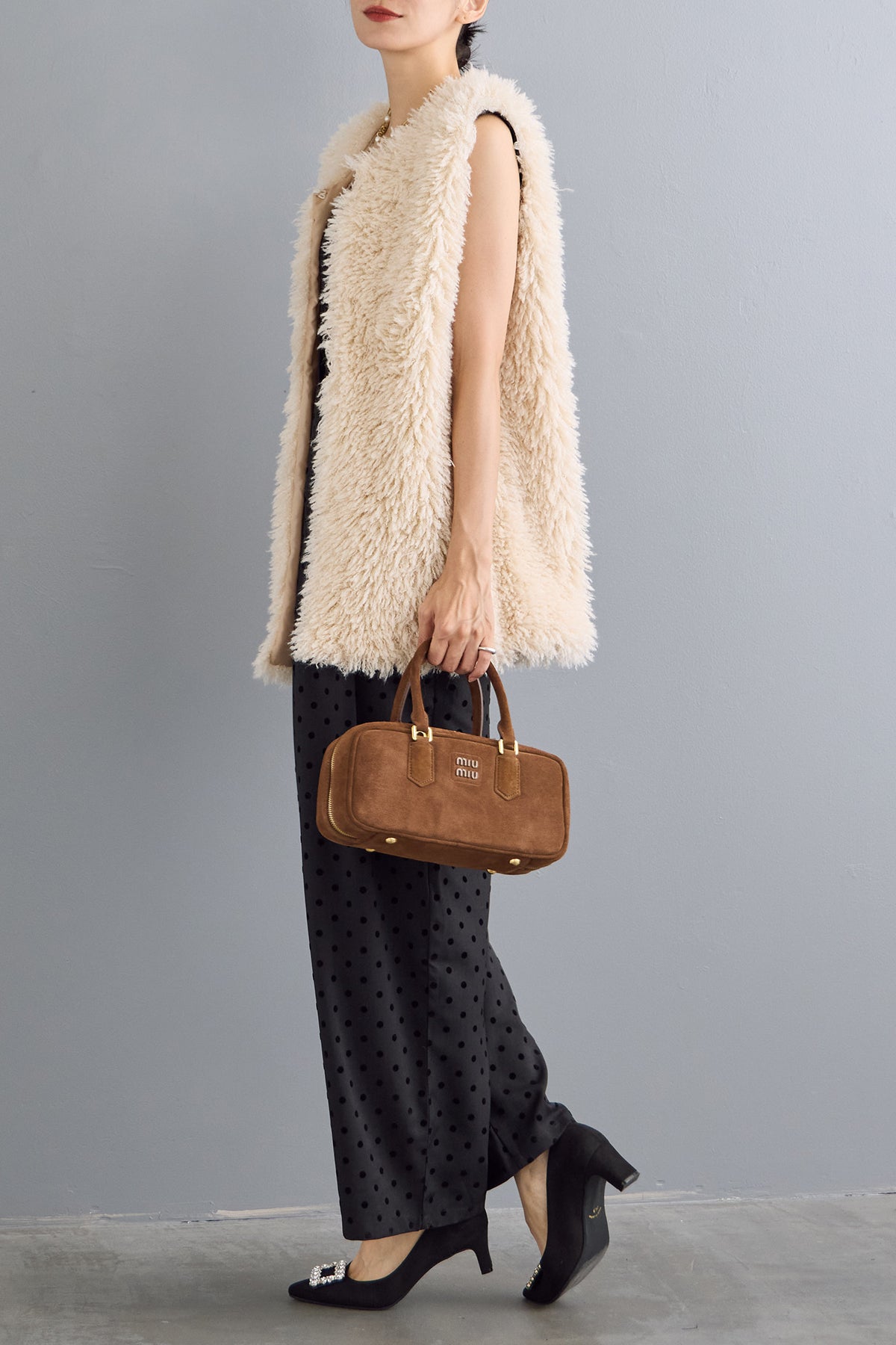 Soerte ニットドッキングファーベスト soerte（ソエルテ）の「Knit docking fur vest/ニットドッキング