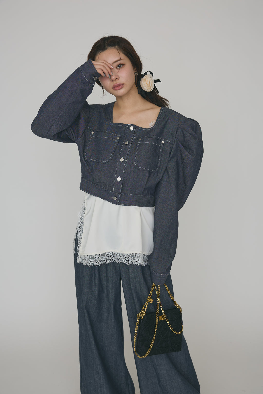 [予約]フラワーモチーフモノトーンシュシュ