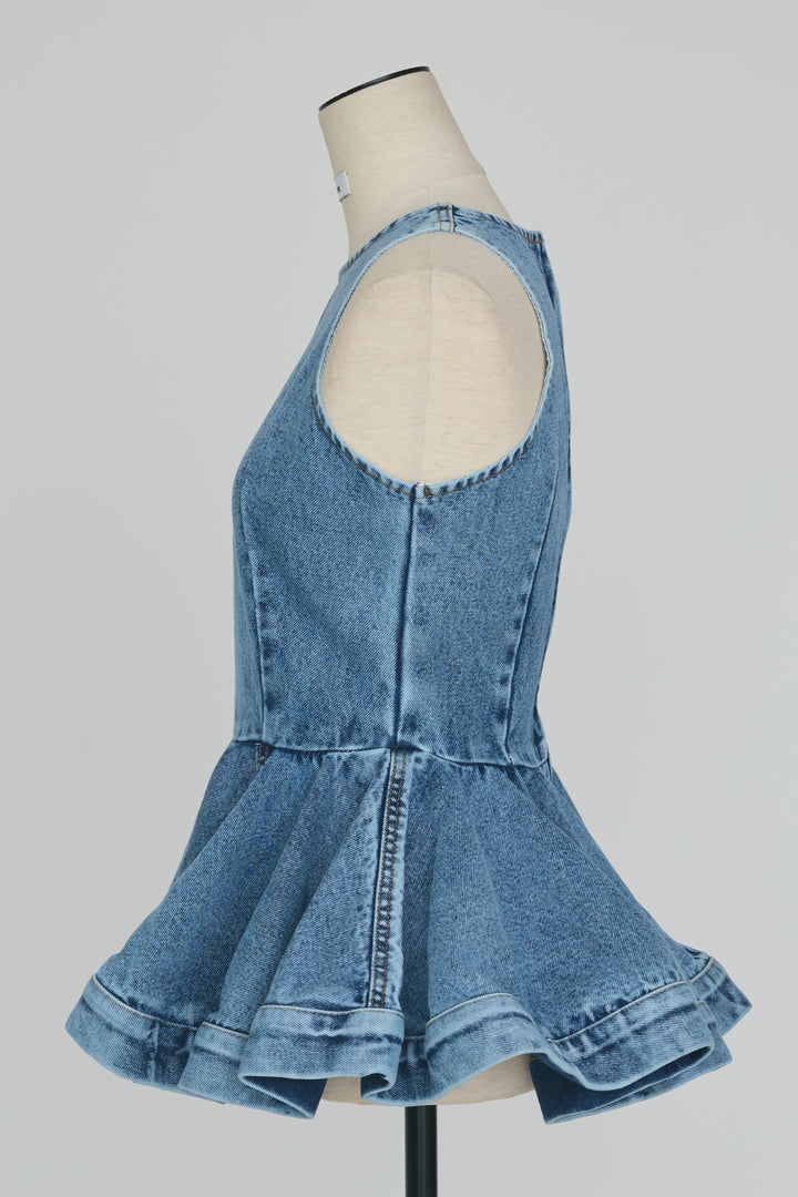 [予約]デニムペプラムバックZIPトップス