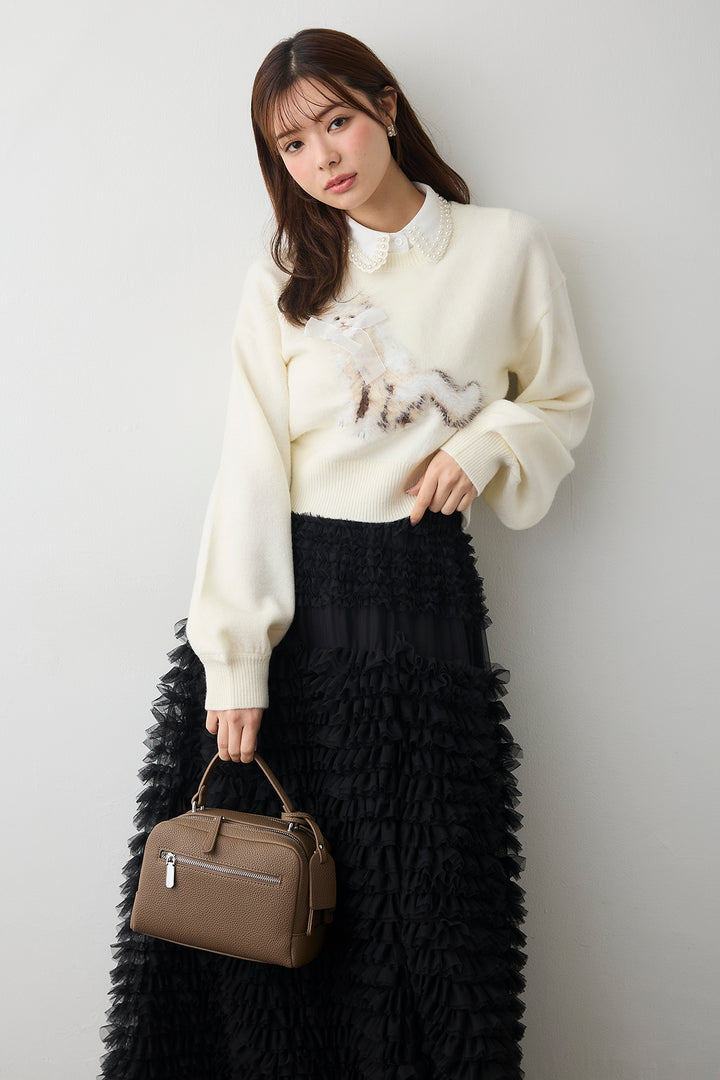 [予約]シャギーリボンキャットモチーフニットPO