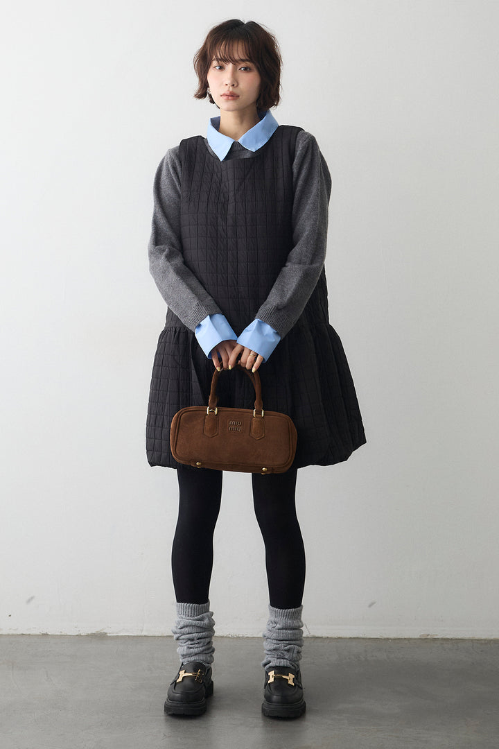 [予約/SET]シャツレイヤードニットプルオーバー+キルティングデザインミニジャンスカ(2set)