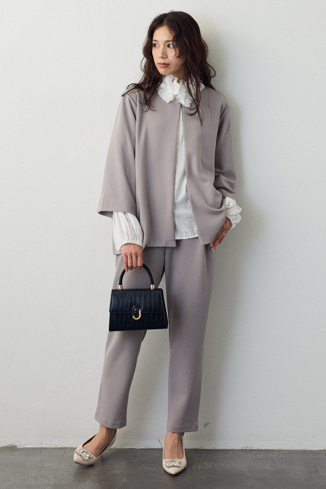 [予約]ノーカラージョーゼットセットアップ