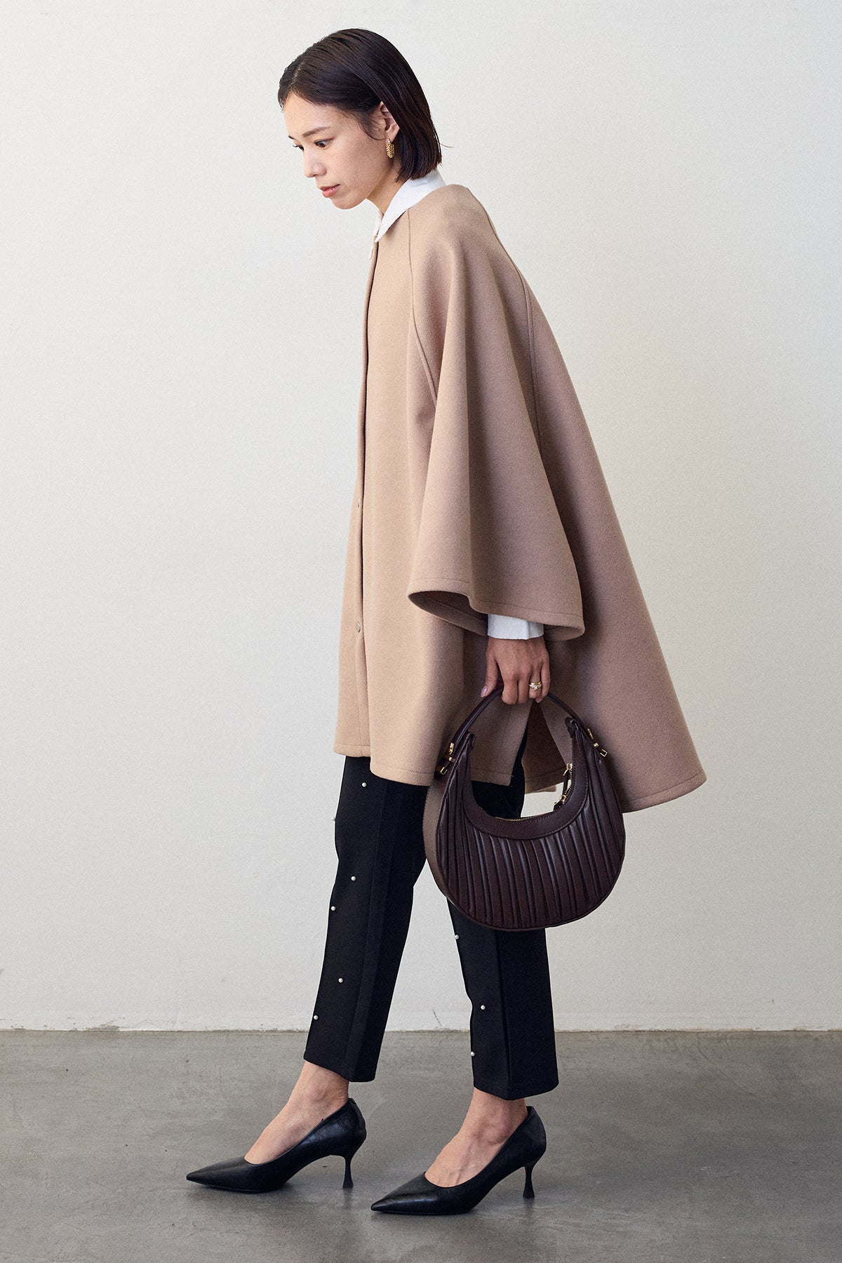 予約/SET]ウールライクドルマンポンチョコート+センターシームランダム