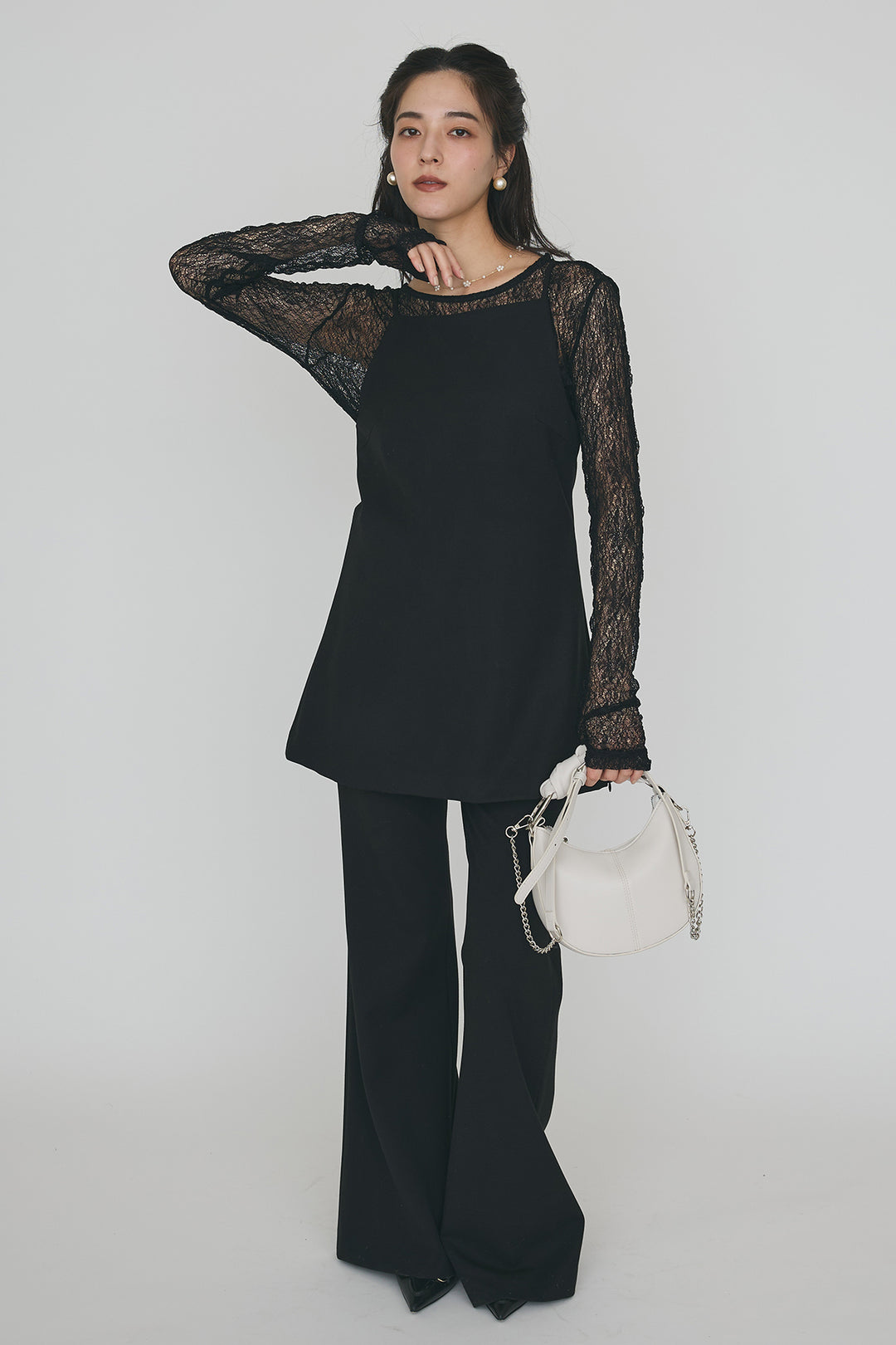 [予約/SET]バックリボン美シルエットキャミチュニック+美脚セミフレアパンツ(2set)