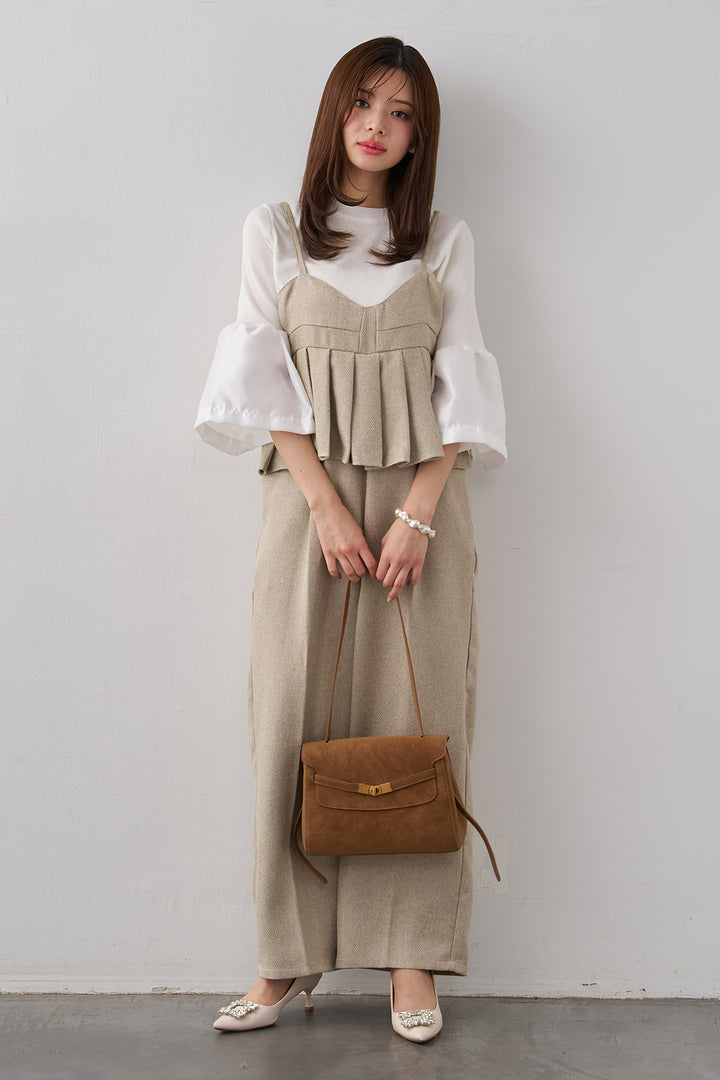 [予約/SET]タックフレア異素材ドッキングニットPO+プリーツビスチェオールインワン(2set)