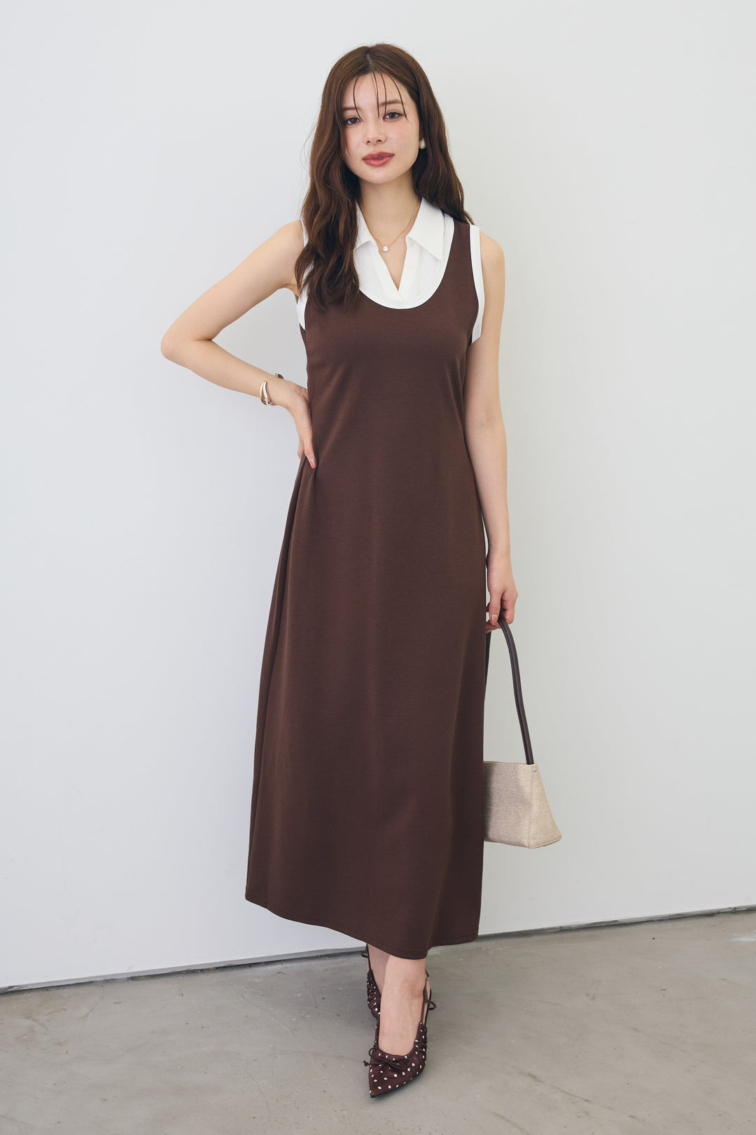 [予約]シャツレイヤードデザイン美ラインカットワンピ