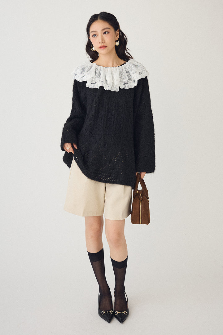 [予約/SET]ダブルレースカラードッキングニット+ウールタッチセンタープレスハーフパンツ(2set)