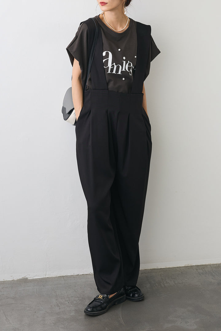[予約/SET]パール+ロゴボックスTシャツ+ハイウエストサロペット(2set)