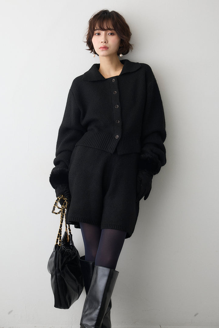 [予約]メランジニットポロ襟クロップドカーデ