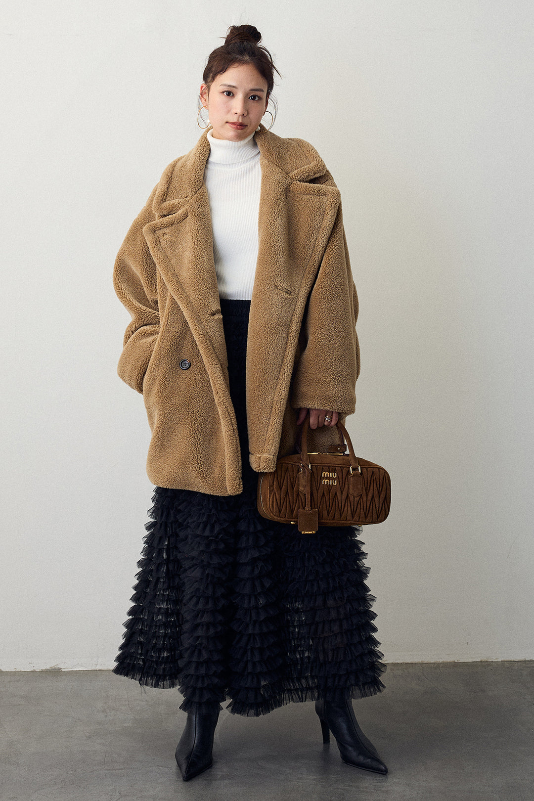 [予約/SET]テディボアミディ丈コート+ホイップチュールティアードスカート(2set)