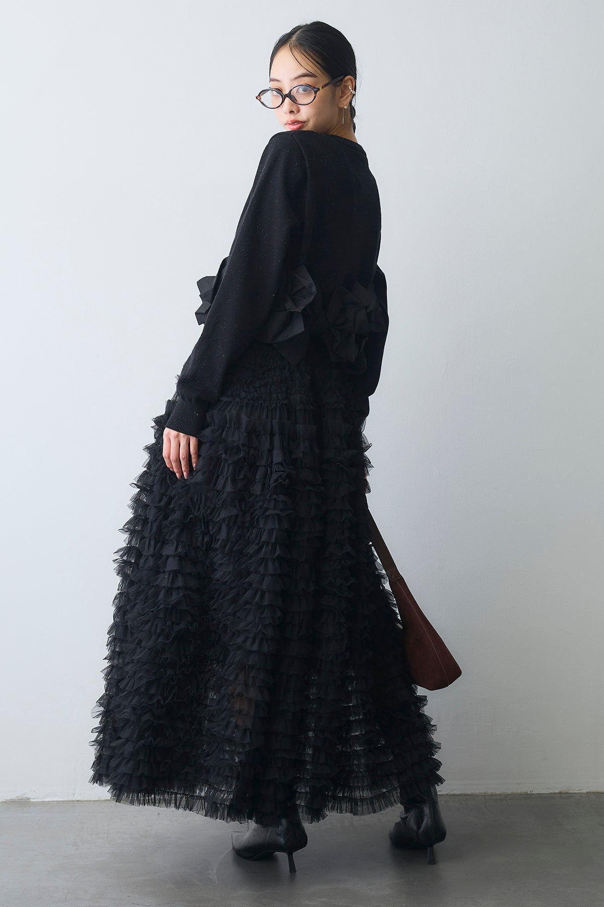 予約/SET]ヘムリボンデザインショートカーデ+ホイップチュール