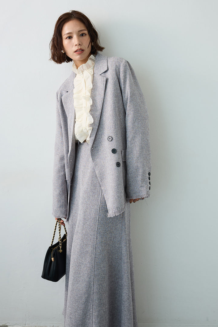 [予約/SET]スラブネップツイードフリンジテーラージャケット+スラブネップツイードフレアスカート(2set)