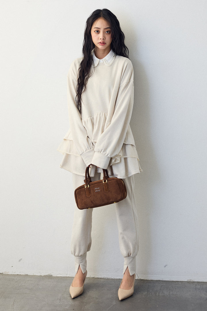 [予約]異素材ミックスフリルティアードスウェットPO