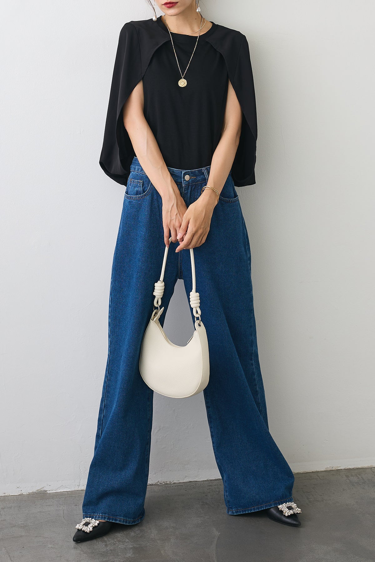 予約/SET]ケープマントプルオーバー+バックリボンデザインデニム