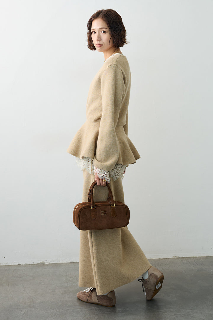 [予約/SET]ファインレーストップス+カシュクールフレアニットスカートセットアップ(2set)