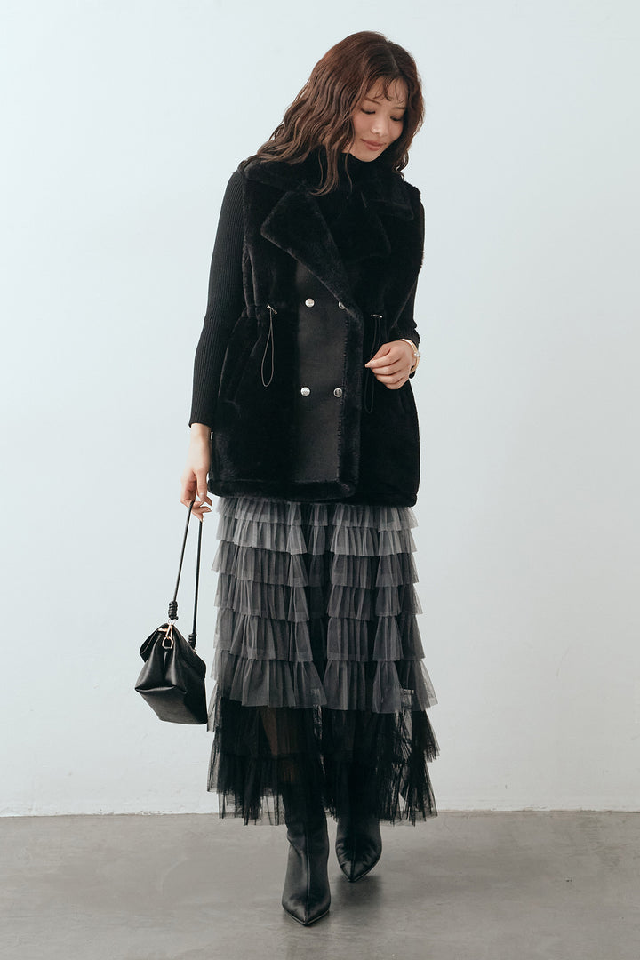 [予約/SET]テディボアウエストドロストベスト+グラデーションチュールティアードスカート(2set)