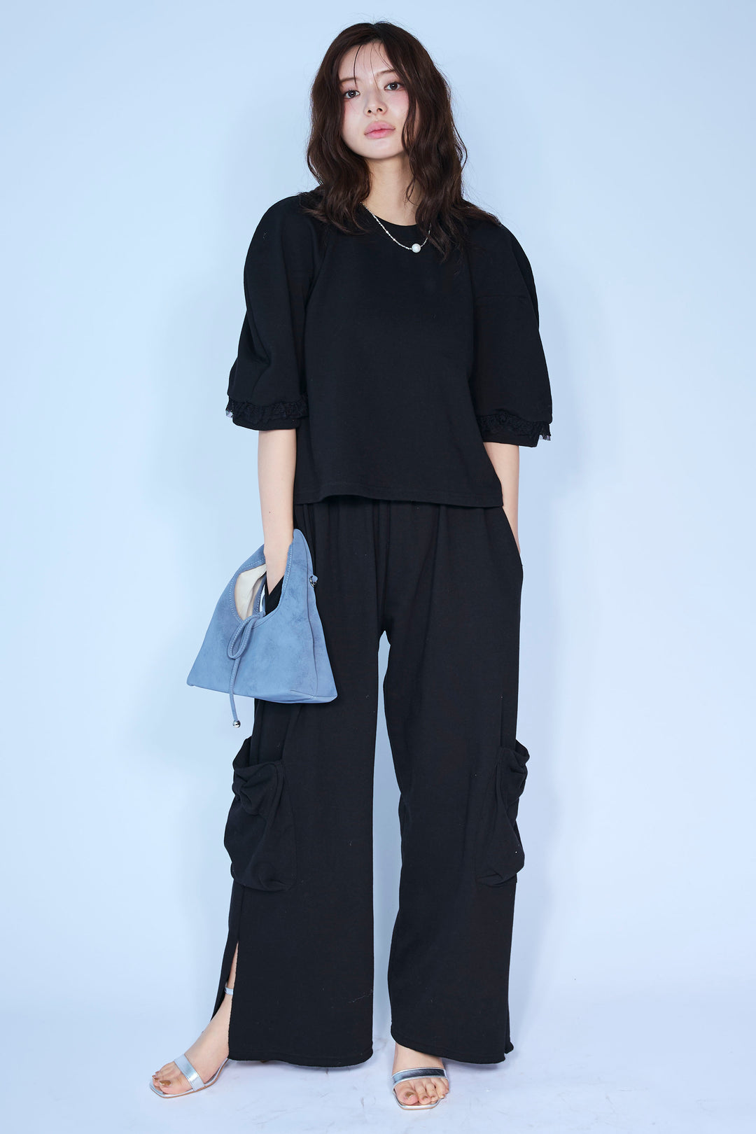 [予約/SET]ライトスウェットレースコンビパフPO+ライトスウェットサイドリボンパンツ(2set)