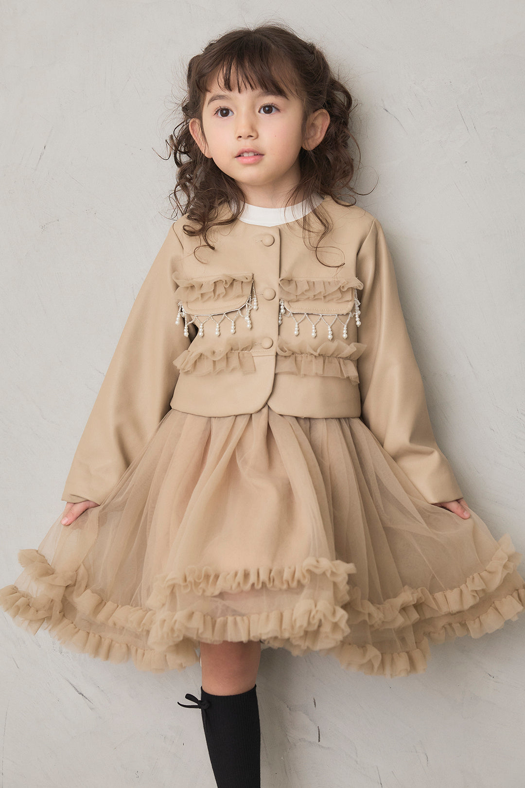 [予約]フリルヘムチュールワンピ＋ジャケットセット