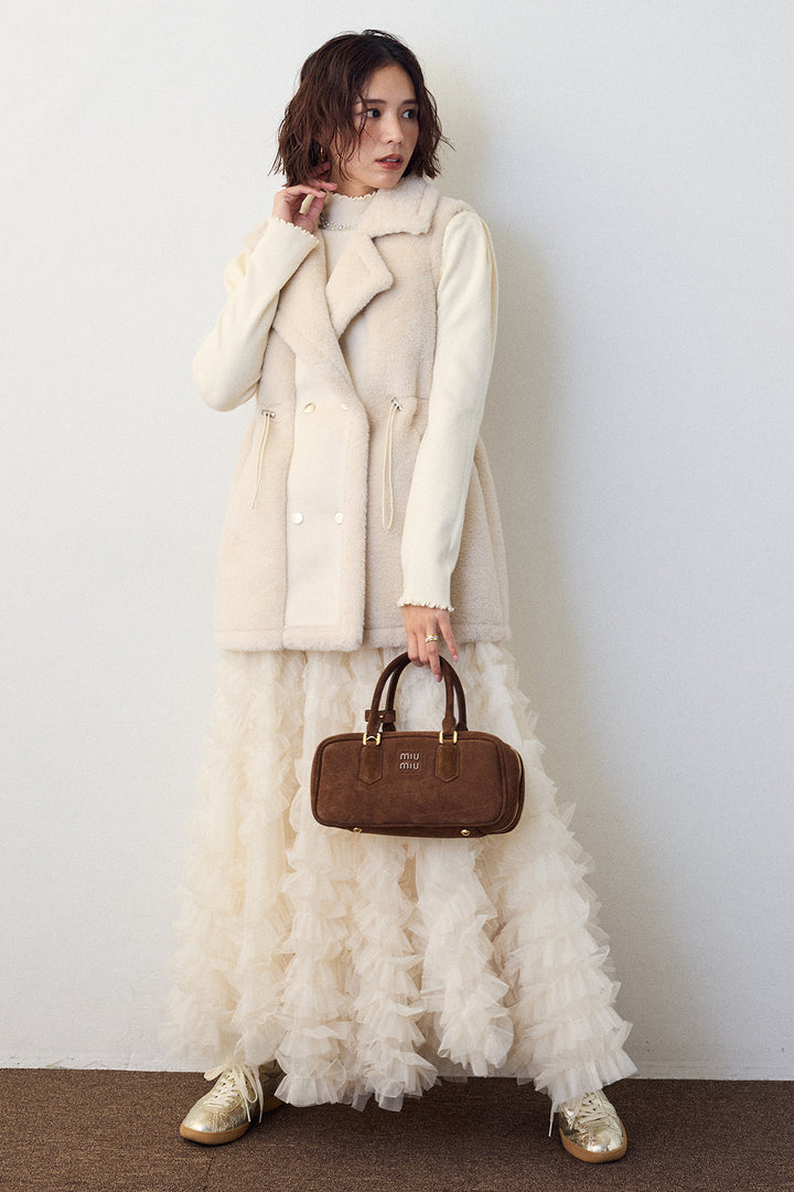 [予約/SET]テディボアウエストドロストベスト+スフレアシメチュールスカート(2set)