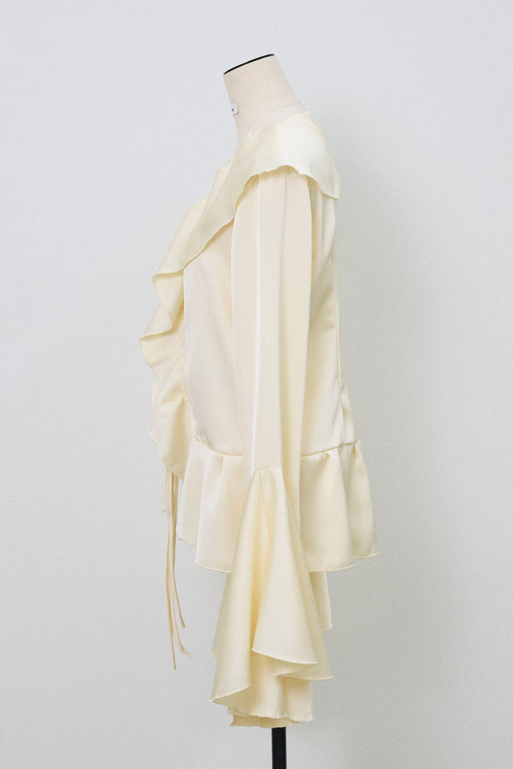 [予約]サテンフリルベルスリーブブラウス