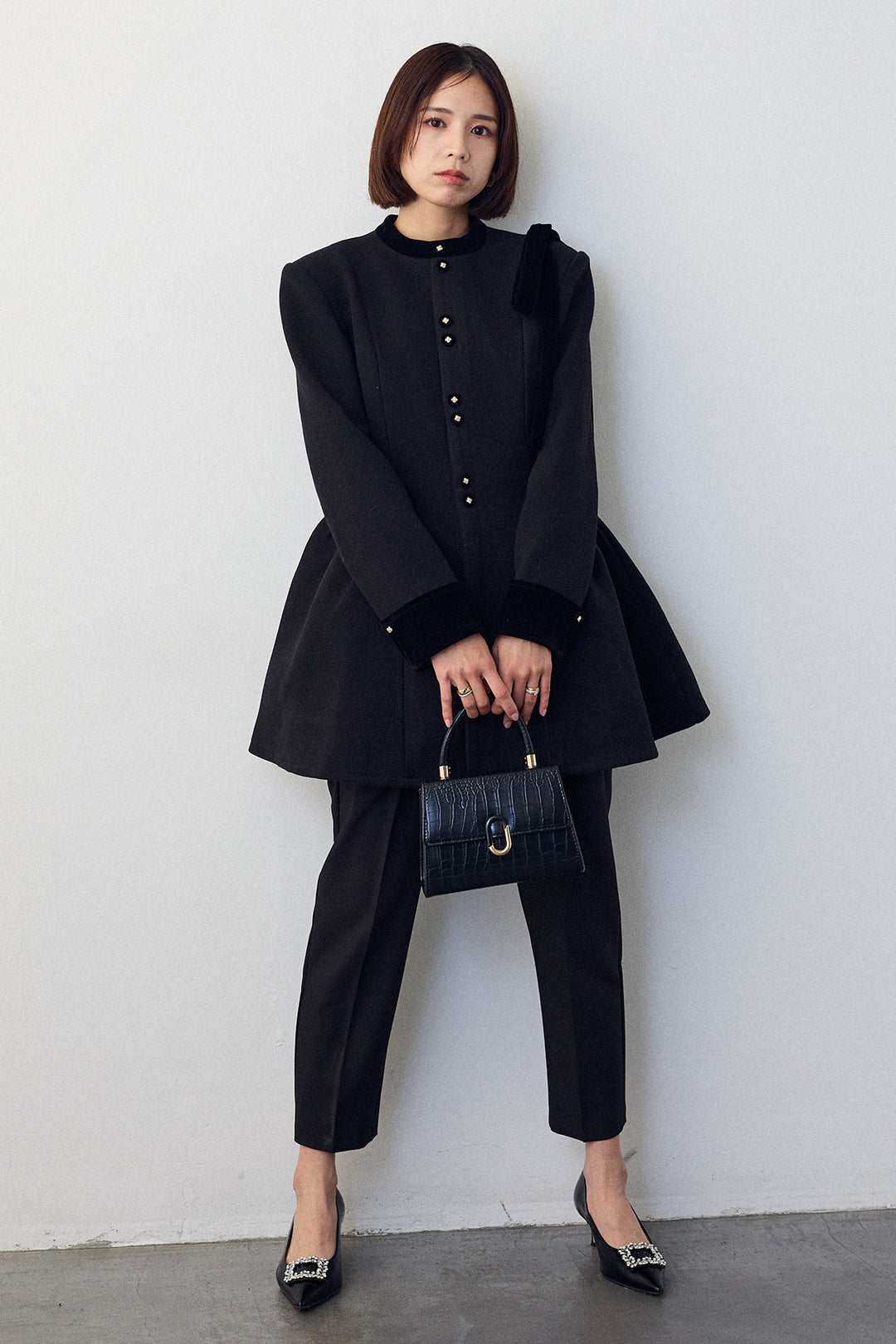 [予約/SET]クラシカルウエストシェイプフレアコート+タックテーパードパンツ(2set)