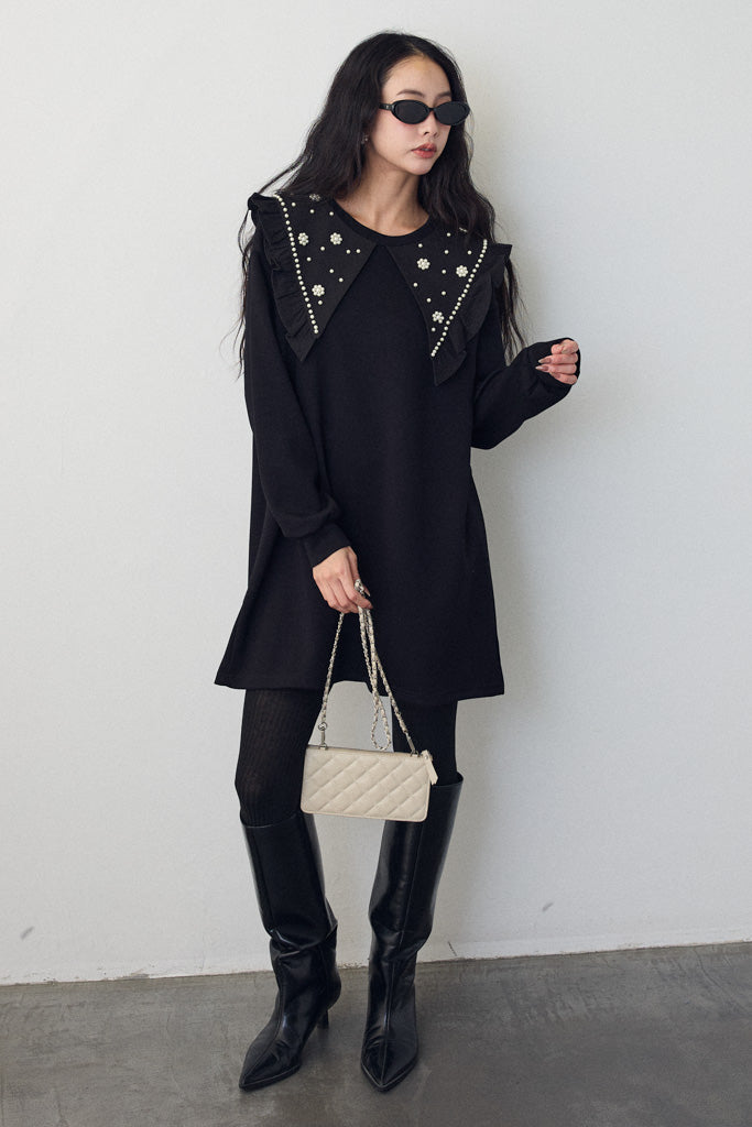 [予約]パールフラワーBIGカラースウェットワンピ