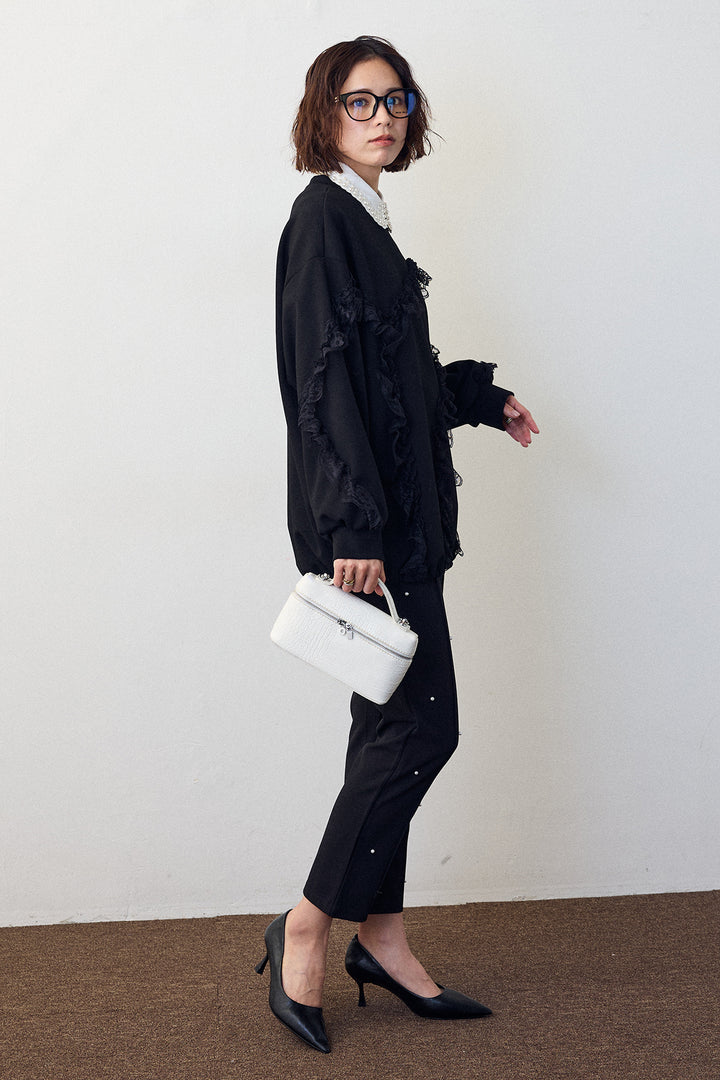 [予約/SET]レースフリルランダムラインスウェット+センターシームランダムパールパンツ(2set)