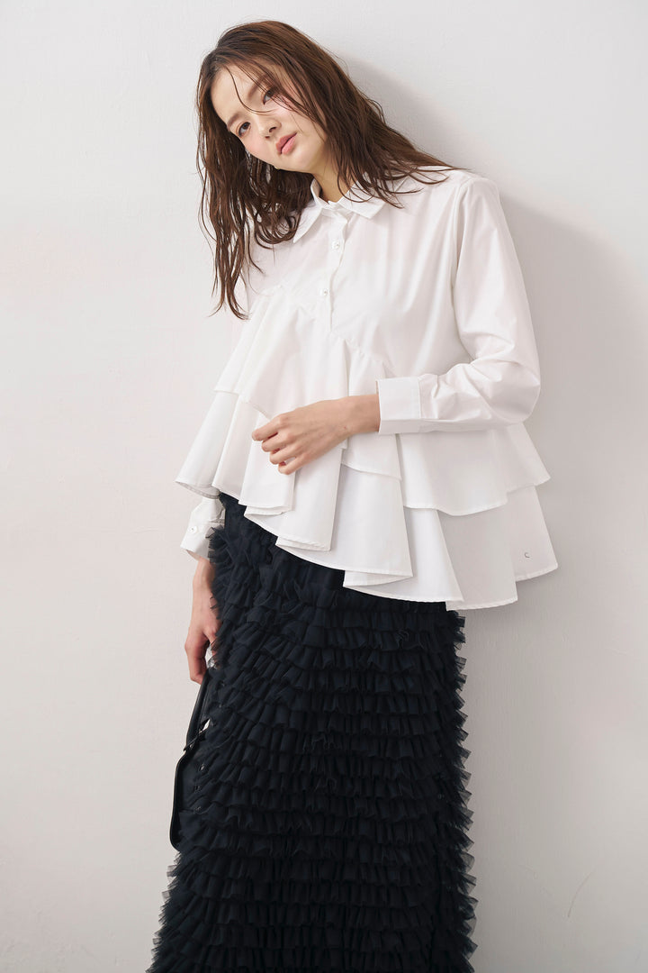 [予約]アシメフリルティアードシャツ