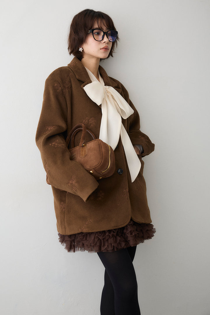 [予約/SET]フラワーエンブロイダリーモッサジャケット+ホイップチュールミニ丈スカート(2set)